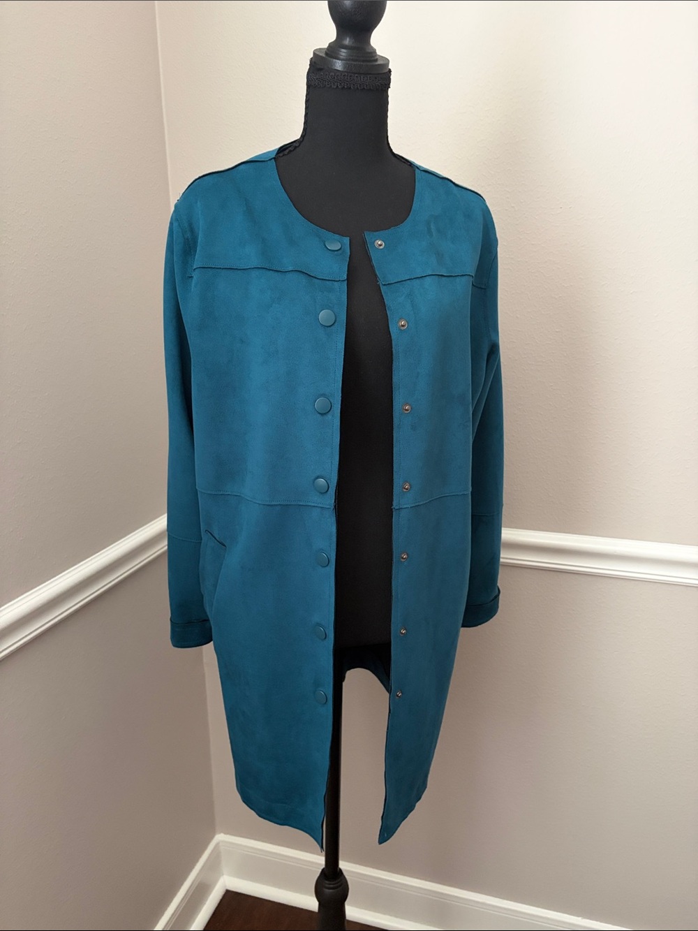 Teal Long Snap-Front Coat